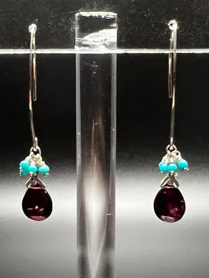 Garnet, Sleeping Beauty Turquoise, and Sterling Silver Earrings