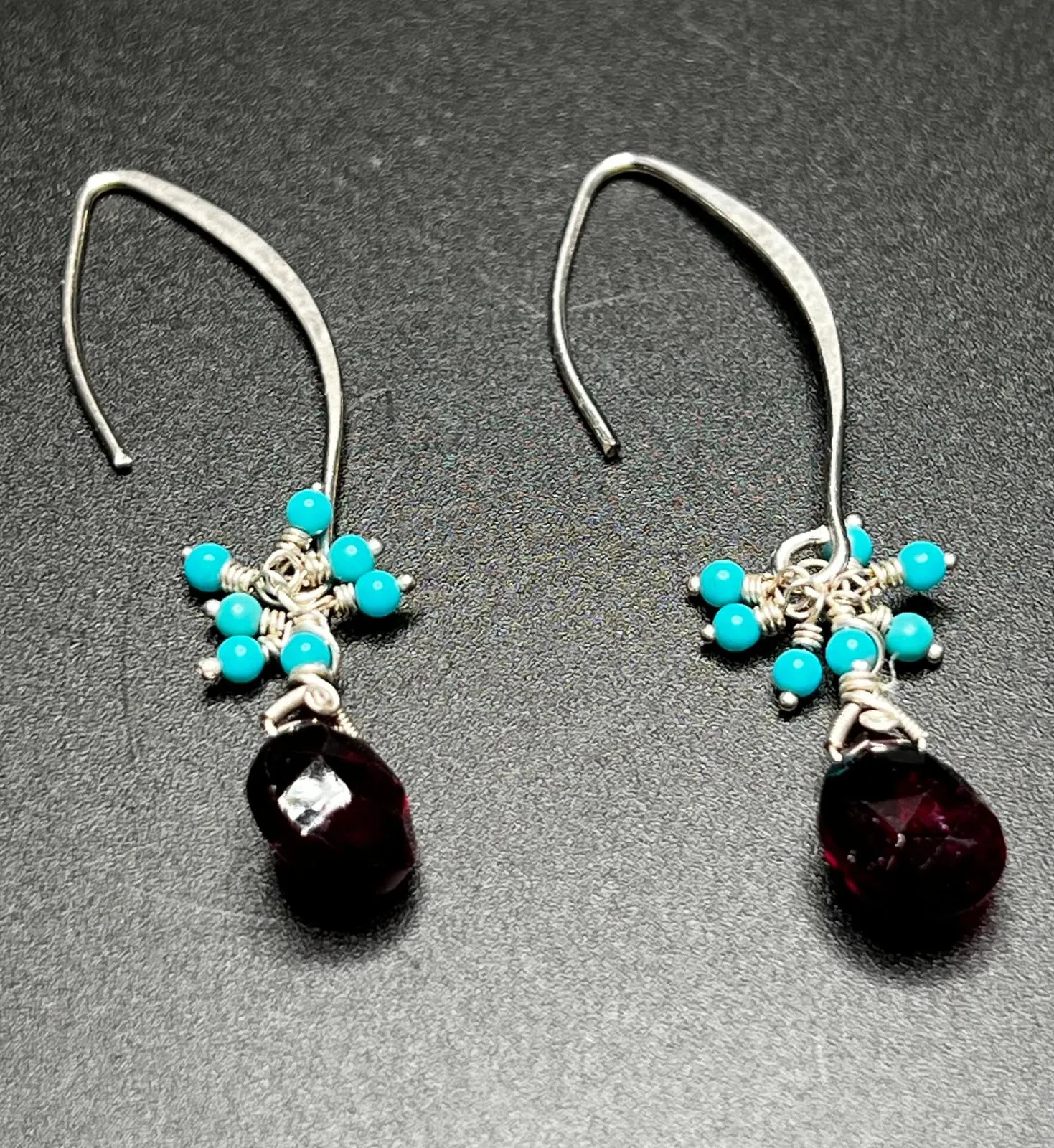 Garnet, Sleeping Beauty Turquoise, and Sterling Silver Earrings