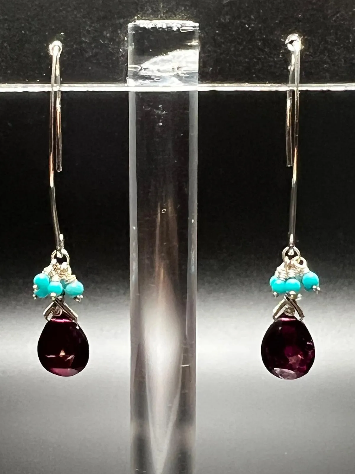 Garnet, Sleeping Beauty Turquoise, and Sterling Silver Earrings