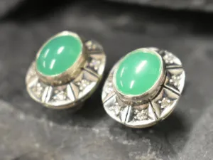 Genuine Chrysoprase Earrings - Large Green Studs - Vintage Oval Earrings