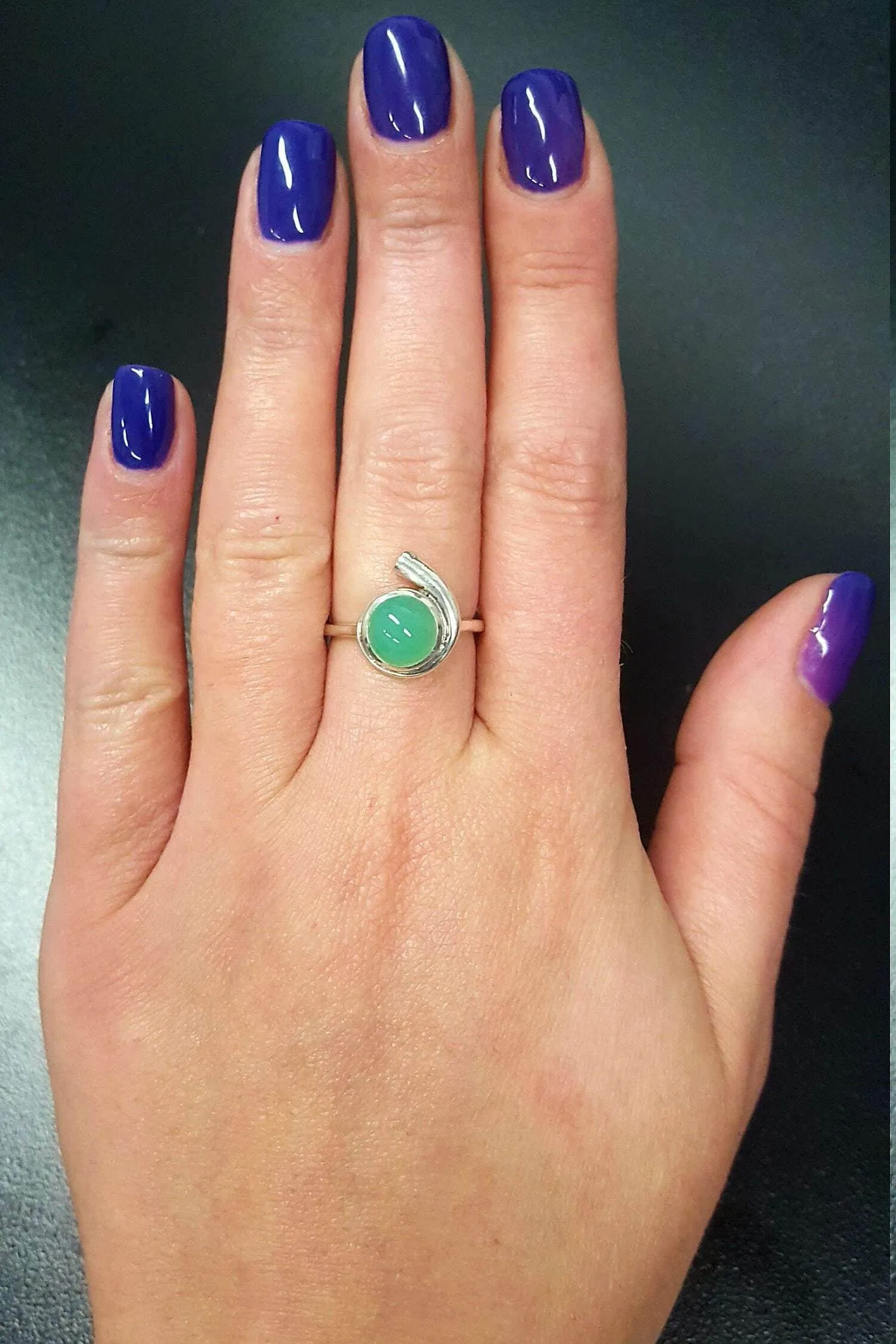 Genuine Chrysoprase Ring - Green Solitaire Ring - Unique Round Ring
