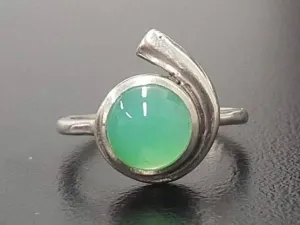 Genuine Chrysoprase Ring - Green Solitaire Ring - Unique Round Ring