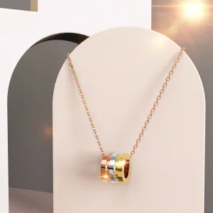 Genuine Single Diamond Set Barrel Slider Pendant Necklace Tri-Tone Gold Titanium