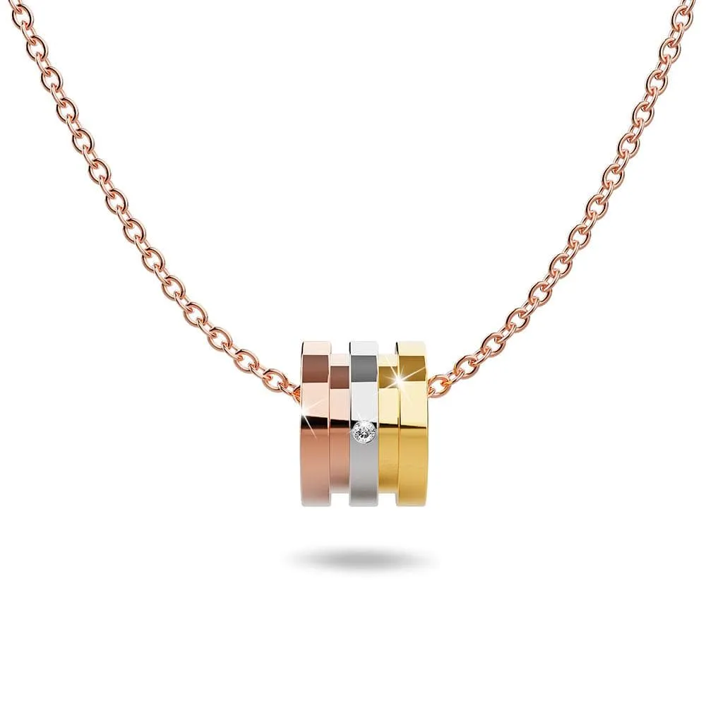 Genuine Single Diamond Set Barrel Slider Pendant Necklace Tri-Tone Gold Titanium