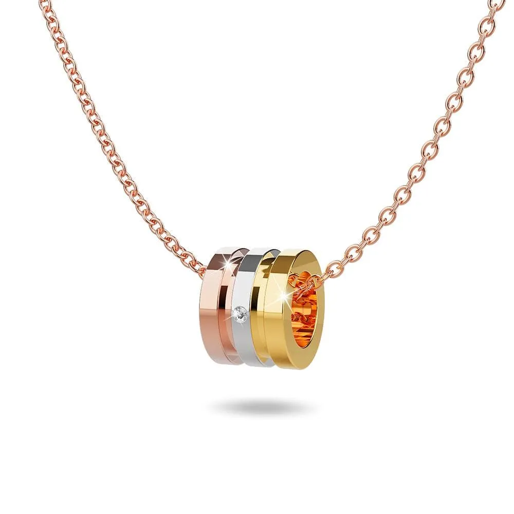 Genuine Single Diamond Set Barrel Slider Pendant Necklace Tri-Tone Gold Titanium