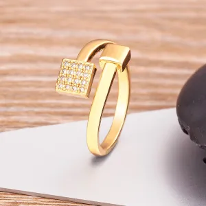 Geometric Creative Design Real Gold Plated AAA Zircon Simple Openning Elegant Women