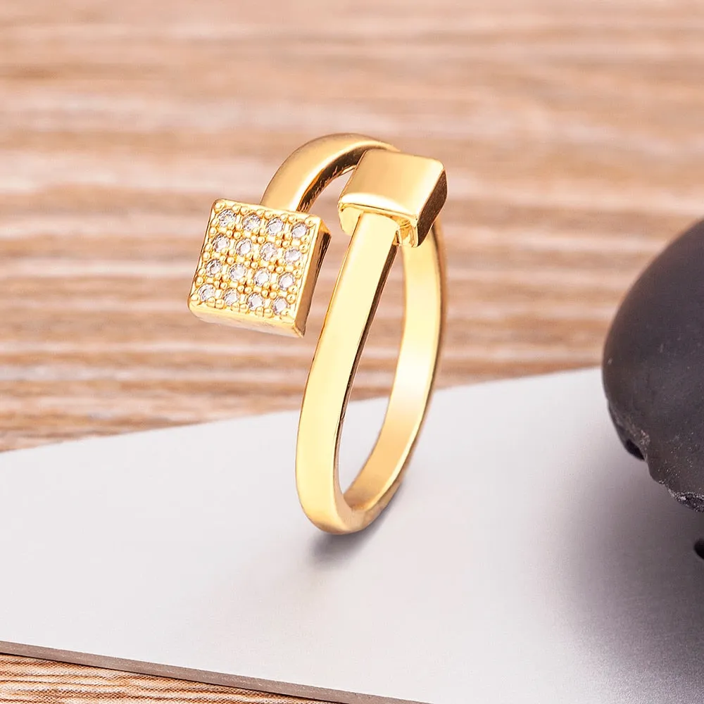 Geometric Creative Design Real Gold Plated AAA Zircon Simple Openning Elegant Women