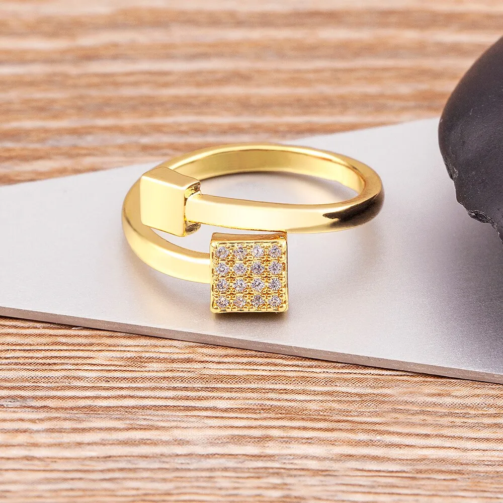 Geometric Creative Design Real Gold Plated AAA Zircon Simple Openning Elegant Women