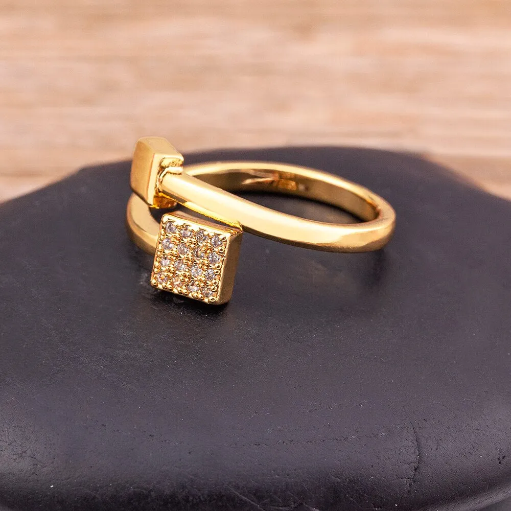 Geometric Creative Design Real Gold Plated AAA Zircon Simple Openning Elegant Women