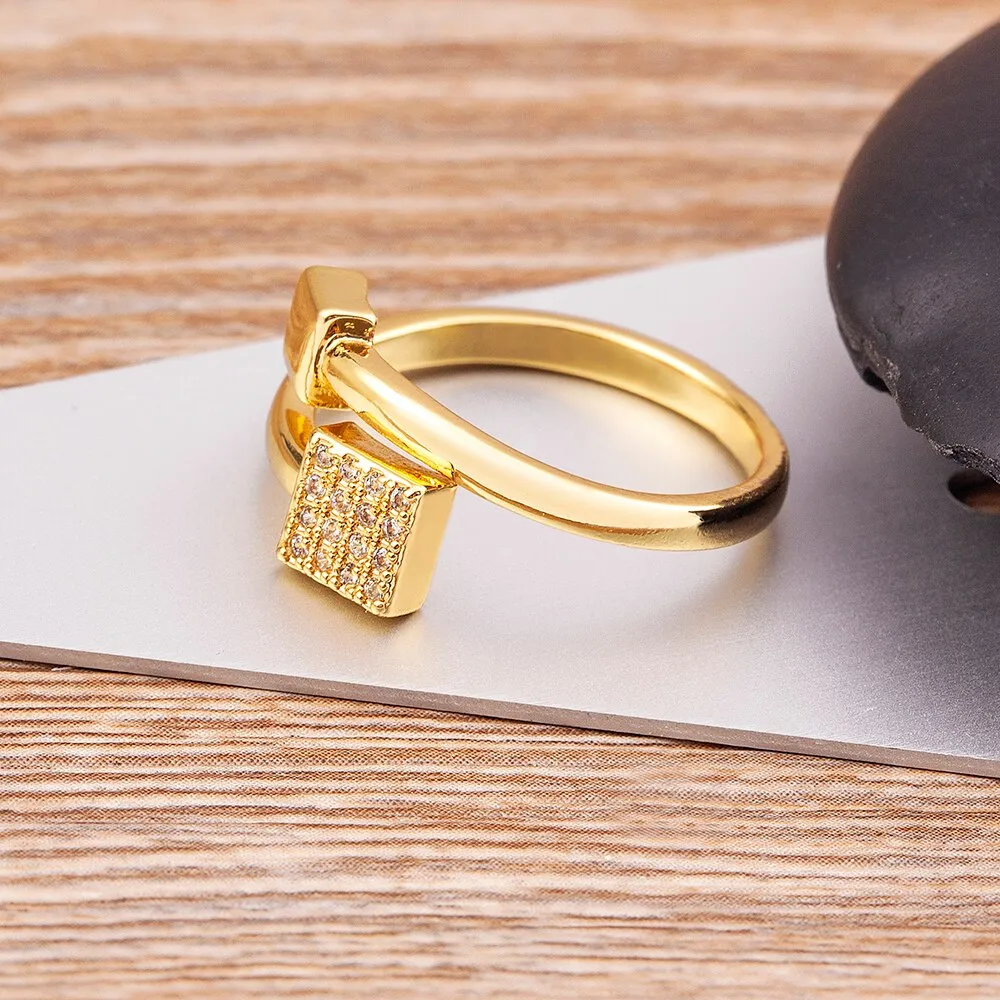 Geometric Creative Design Real Gold Plated AAA Zircon Simple Openning Elegant Women