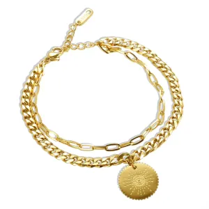 Geometric Round Devil's Eye Pendant Classic Double Layer Stainless Steel Bracelet
