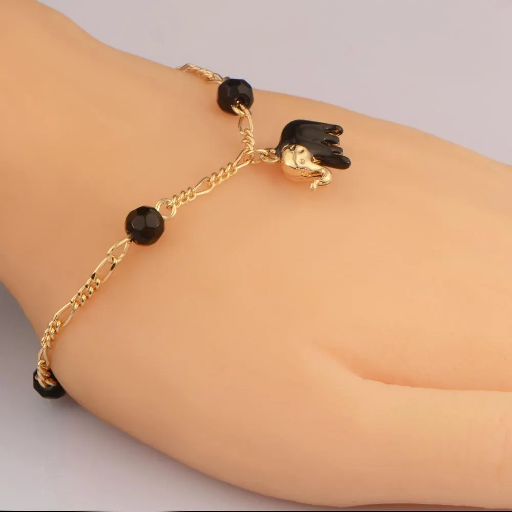 Gold Color Elephant Bead Bracelet Bangles For Women