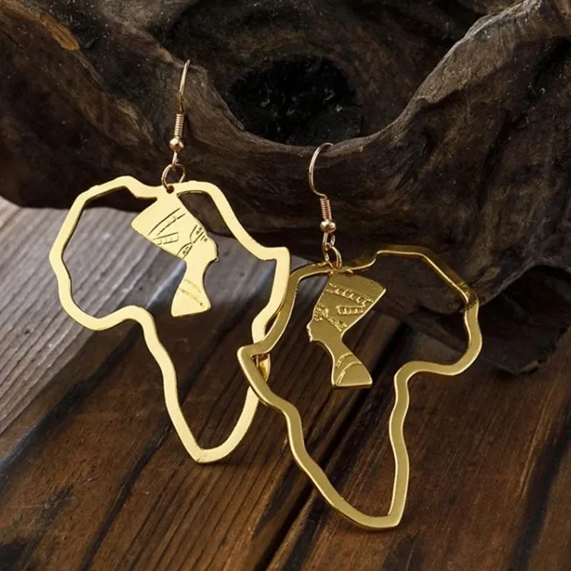 Gold Color Stainless Steel Egyptian Queen Nefertiti Earrings