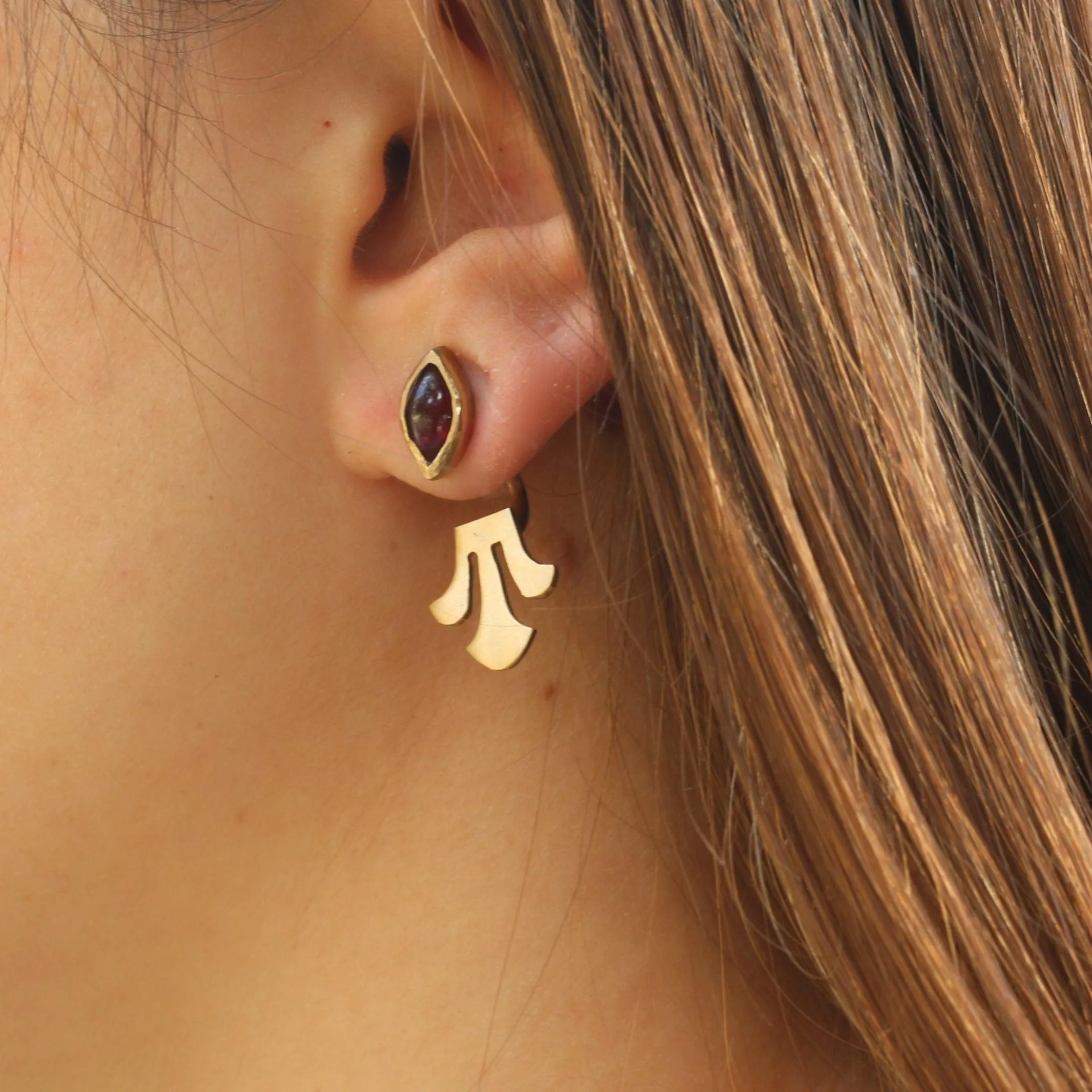 Gold Dainty Garnet Ear Jacket Earrings