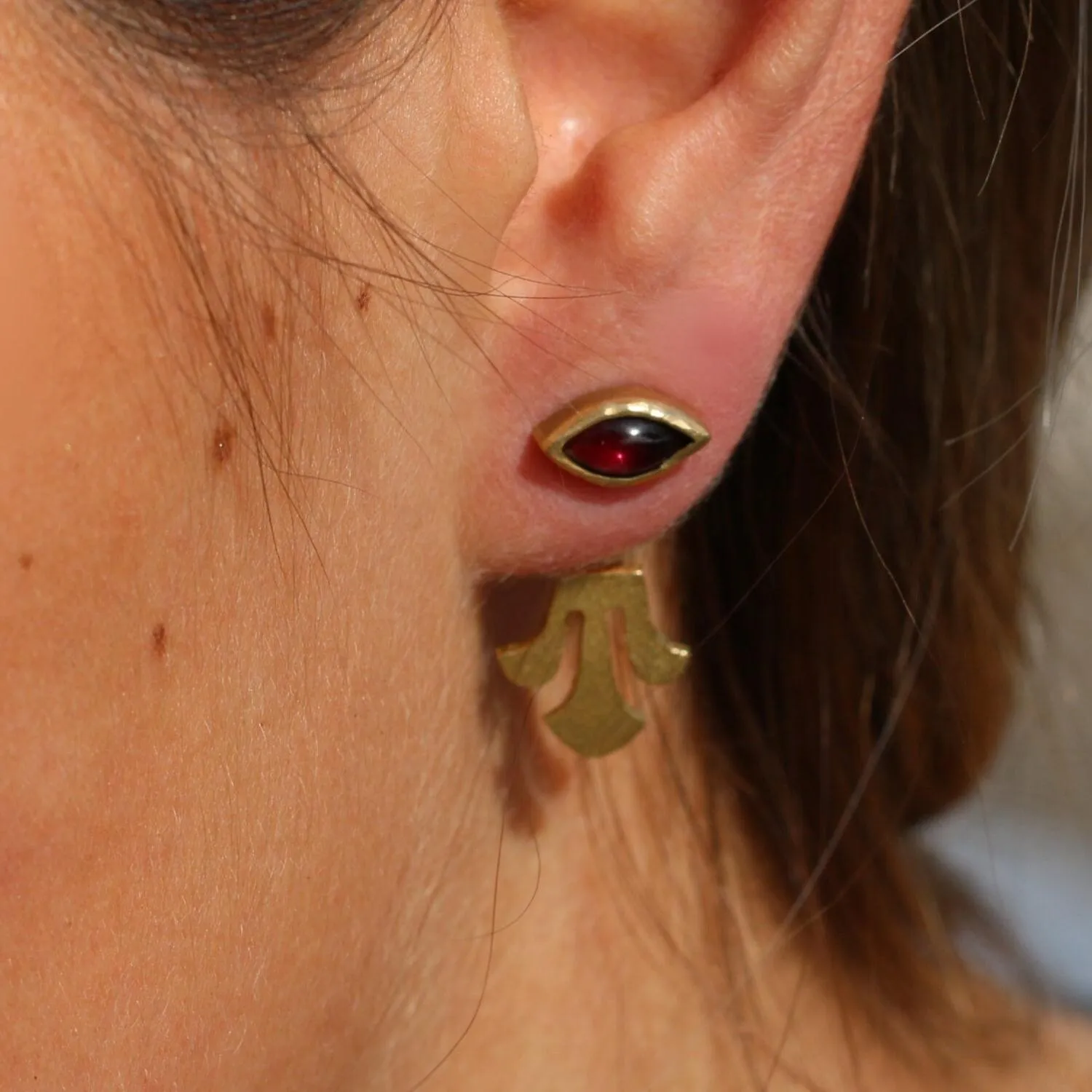 Gold Dainty Garnet Ear Jacket Earrings