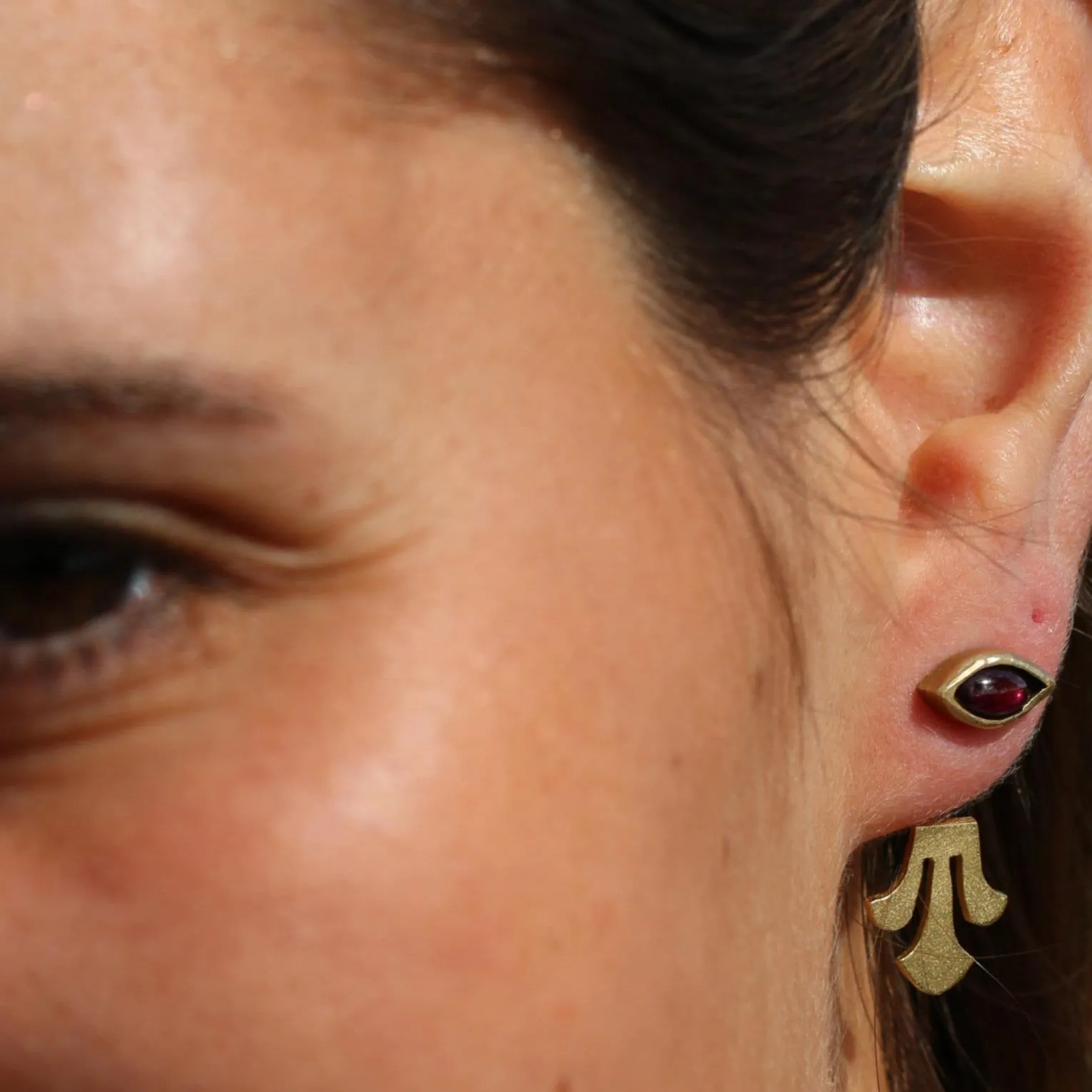 Gold Dainty Garnet Ear Jacket Earrings