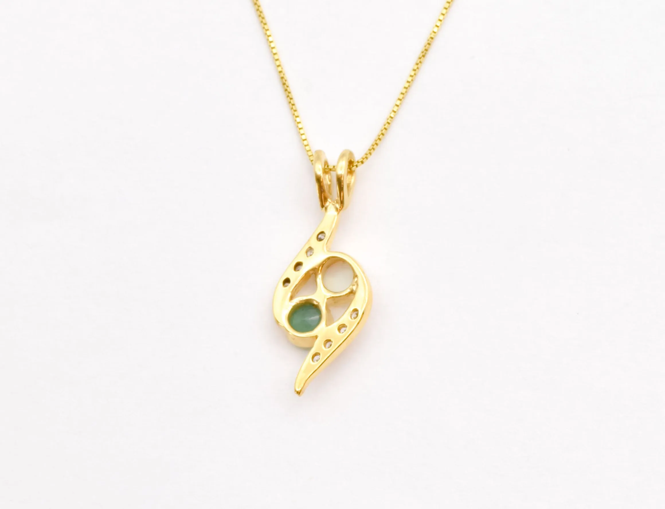 Gold Emerald Necklace - Vintage Opal Pendant - Two Stone Necklace
