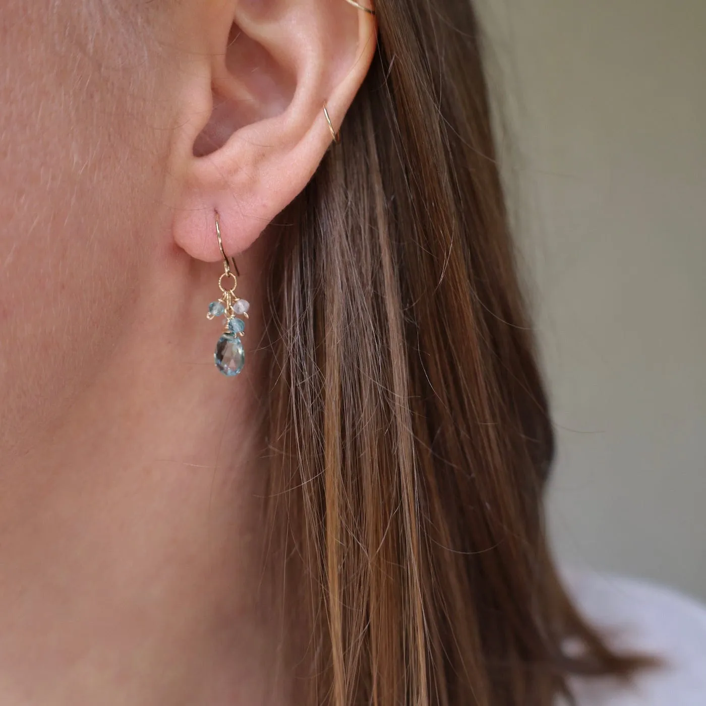 Gold Filled Blue Topaz Rondelle Cluster Earring