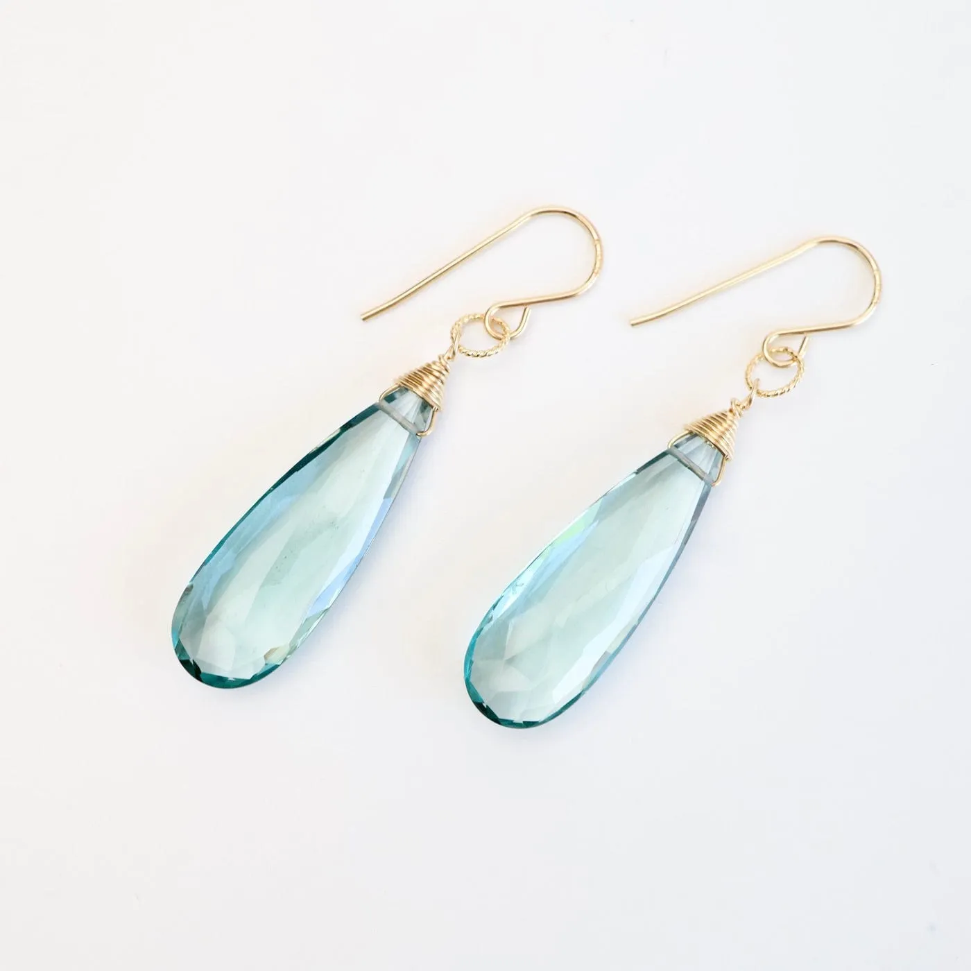 Gold Filled Long Blue Topaz Teardrop Earring