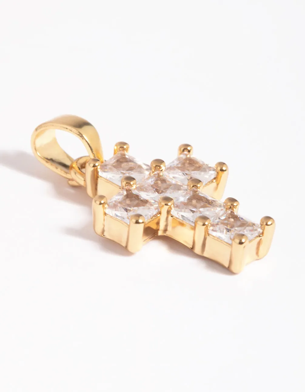 Gold Plated Cross Charm with Cubic Zirconia