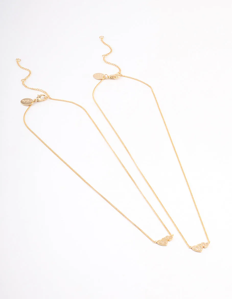 Gold Plated Cubic Zirconia Linked Hearts Necklace Pack