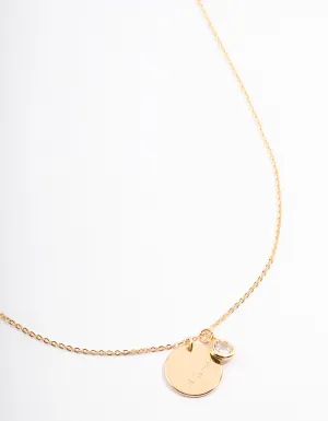 Gold Plated 'Mama' Script Disc Cubic Zirconia Necklace