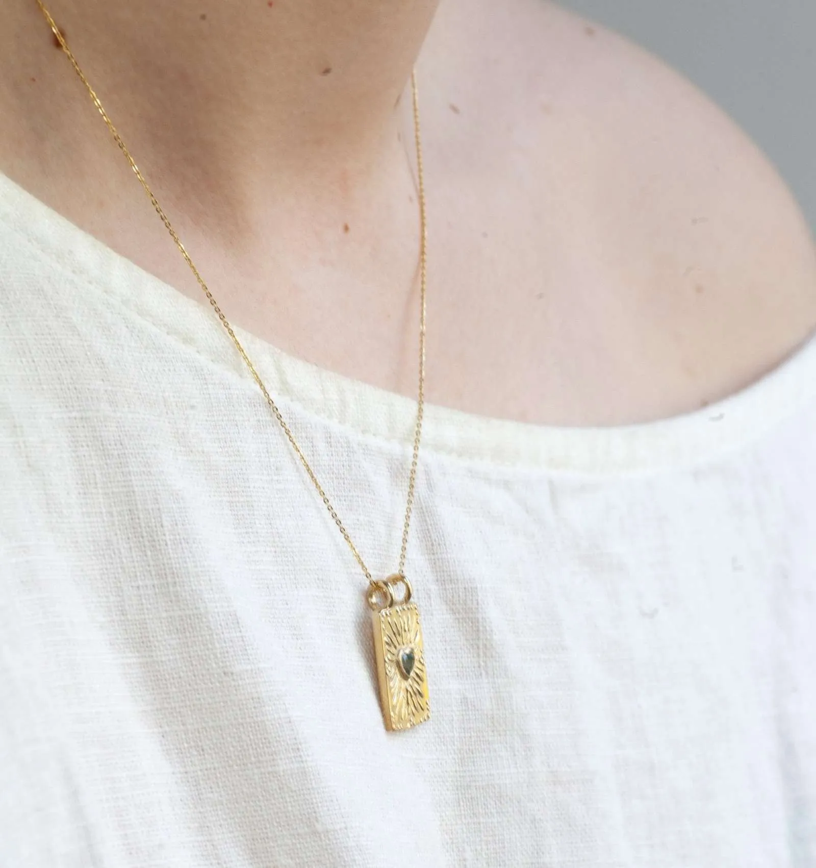 Gold Rectangle Pendant Necklace