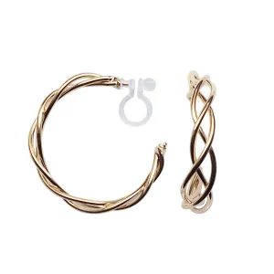 Gold Woven Invisible Clip On Hoop Earrings