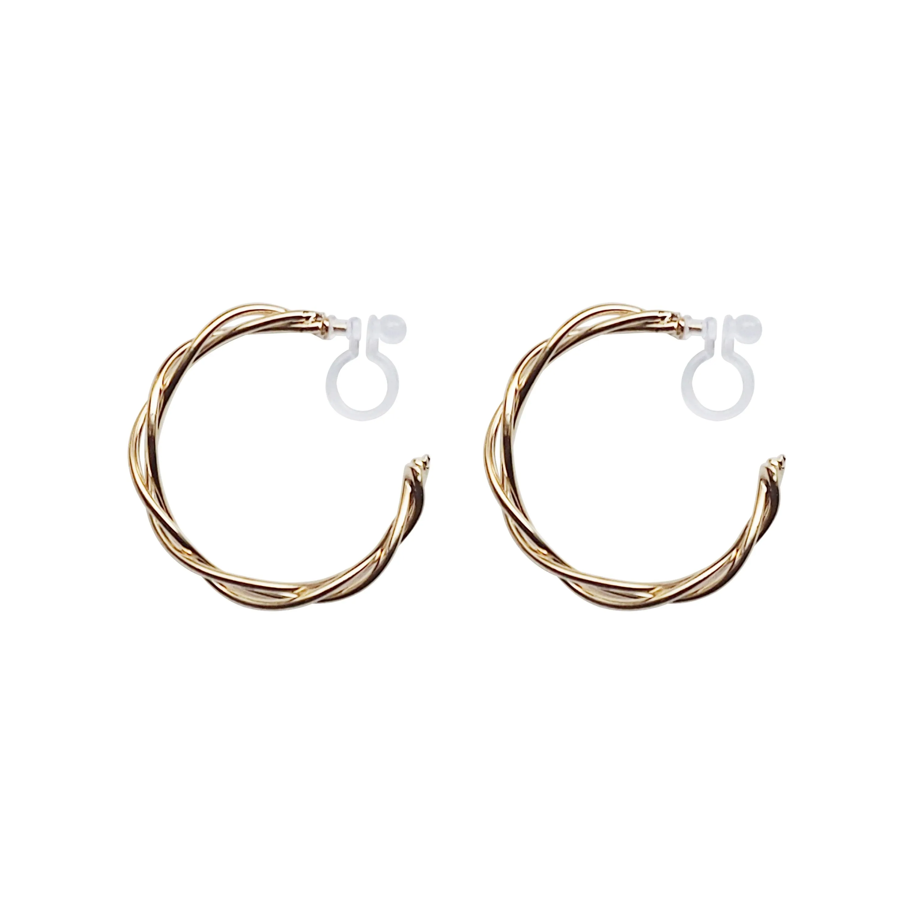 Gold Woven Invisible Clip On Hoop Earrings