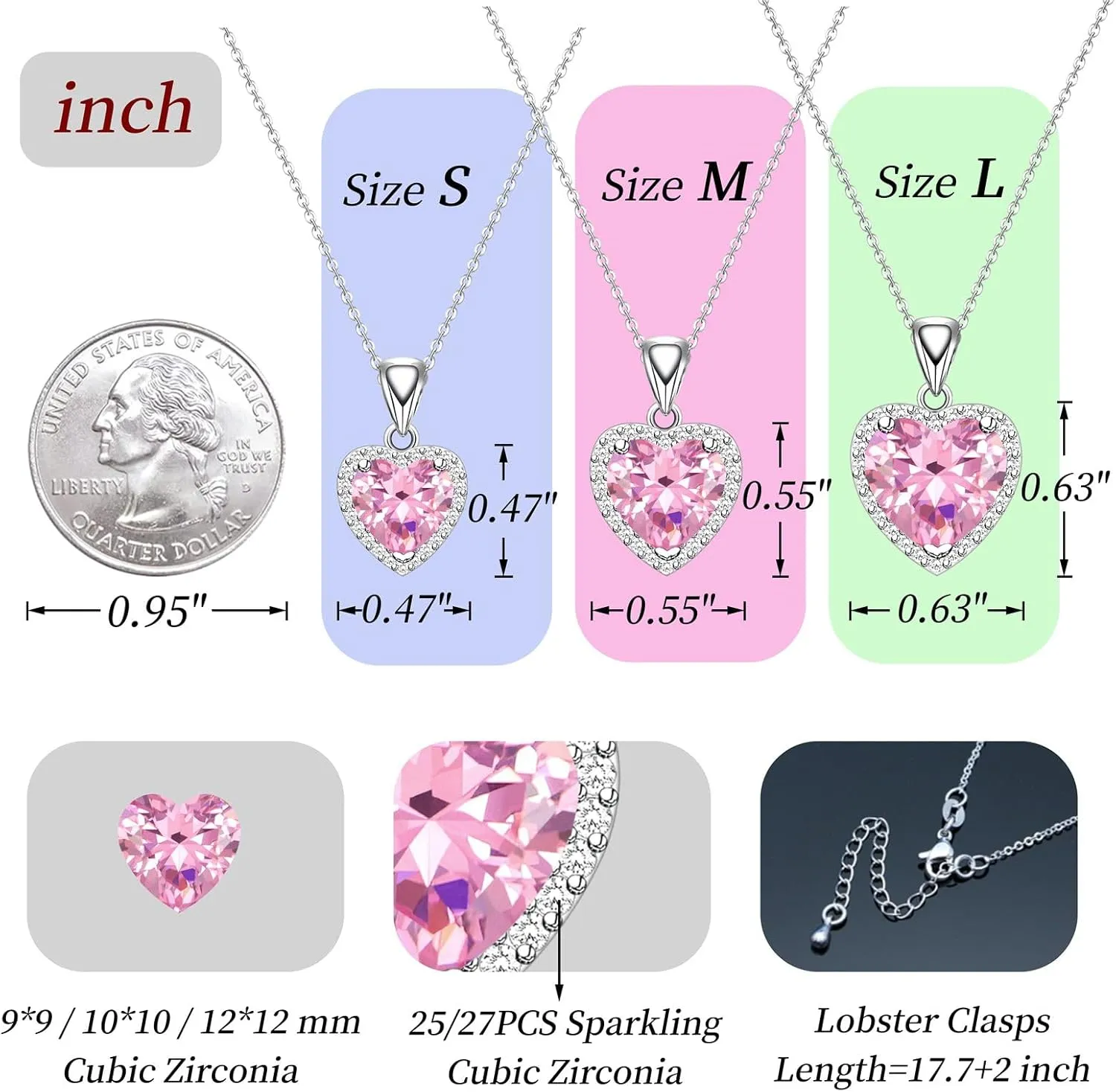 GZWHD Love Heart Pendant Necklaces for Women Girls Cubic Zirconia Birthstone Gift Valentine's Day/Mother's Day/Christmas/Anniversary/Birthday Gift for Mother/Wife/Friend/Daughter/Lover Wedding/Prom/Party Necklace Pendant