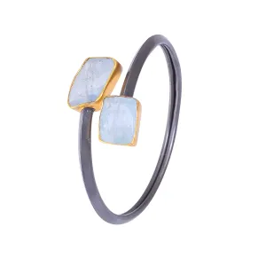 Handcrafted Silver Gold Black Plated Aquamarine Cuff