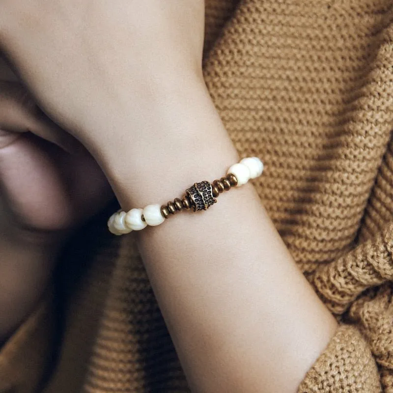 Handcrafted Tibetan Yak Bone & Copper Beaded Bracelet