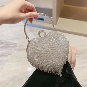Heart Shaped Tassels Clutch with Shoulder Chain