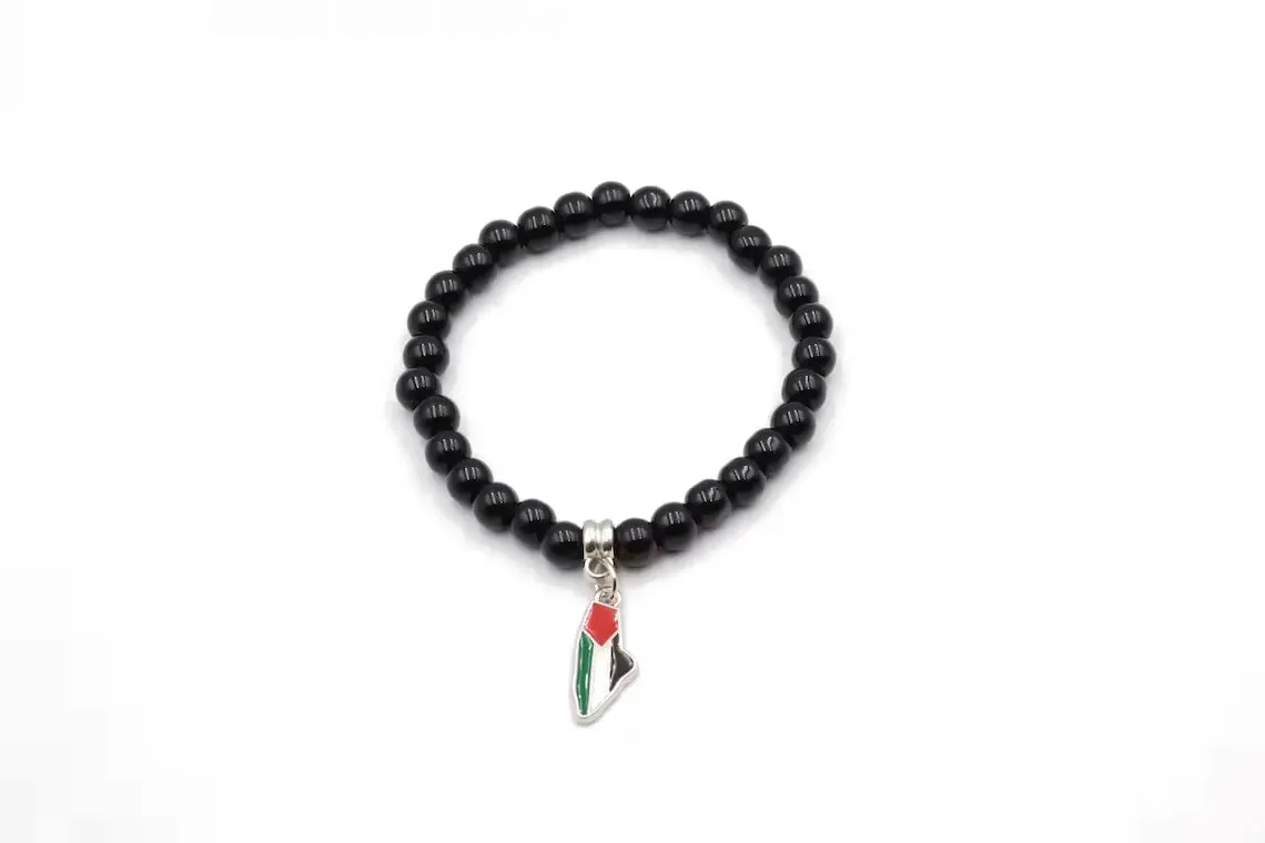 Heritage Halo: Handcrafted Beaded Bracelet with Hanging Palestine Map