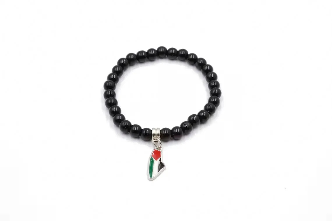 Heritage Halo: Handcrafted Beaded Bracelet with Hanging Palestine Map