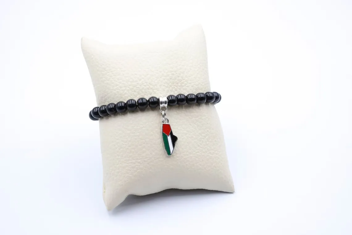 Heritage Halo: Handcrafted Beaded Bracelet with Hanging Palestine Map