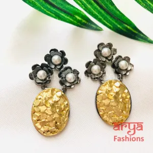 Ivanka Golden Mother of Pearl Stud Earrings/Fusion Indo Western Earrings