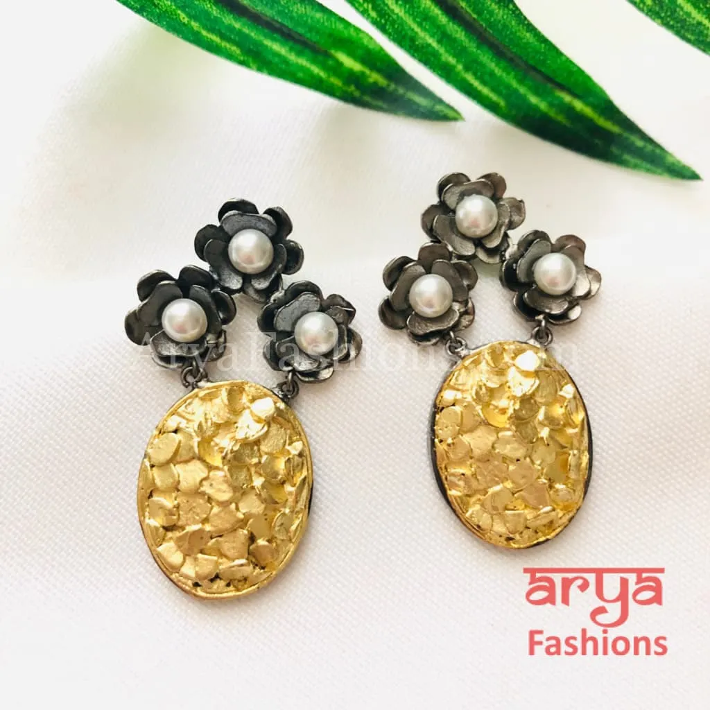 Ivanka Golden Mother of Pearl Stud Earrings/Fusion Indo Western Earrings