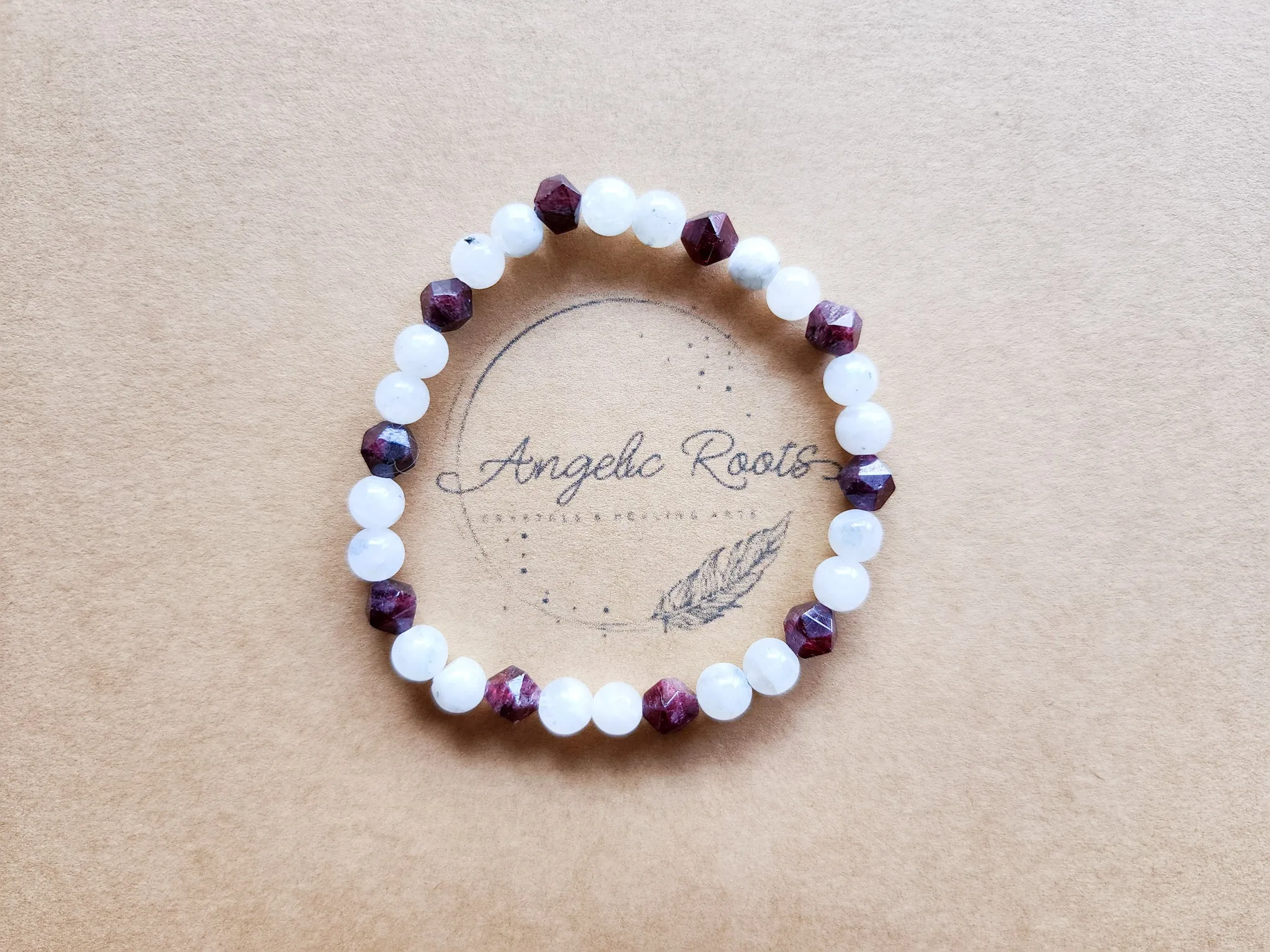 January Bracelet Stack || Garnet & Moonstone Beaded Bracelet || Reiki Infused