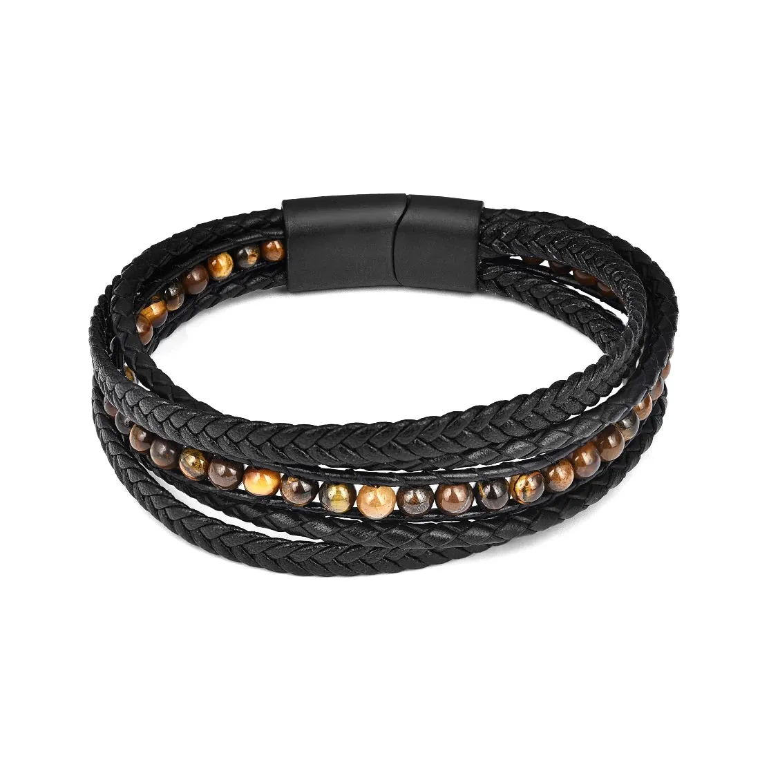 Jiayiqi Men's Bracelets Natural Stone Multilayer Leather Braided Bracelet Green Beads Bangle Vintage Male Jewelry Wristband Gift