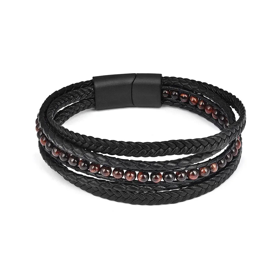Jiayiqi Men's Bracelets Natural Stone Multilayer Leather Braided Bracelet Green Beads Bangle Vintage Male Jewelry Wristband Gift