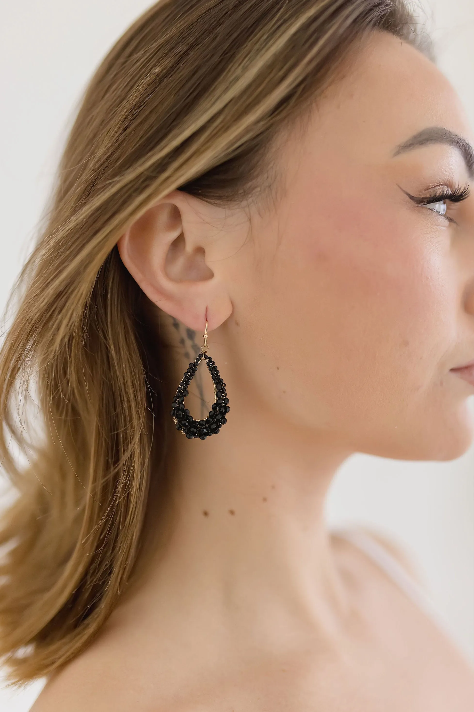 Kalissa Beaded Teardrop Earrings Black