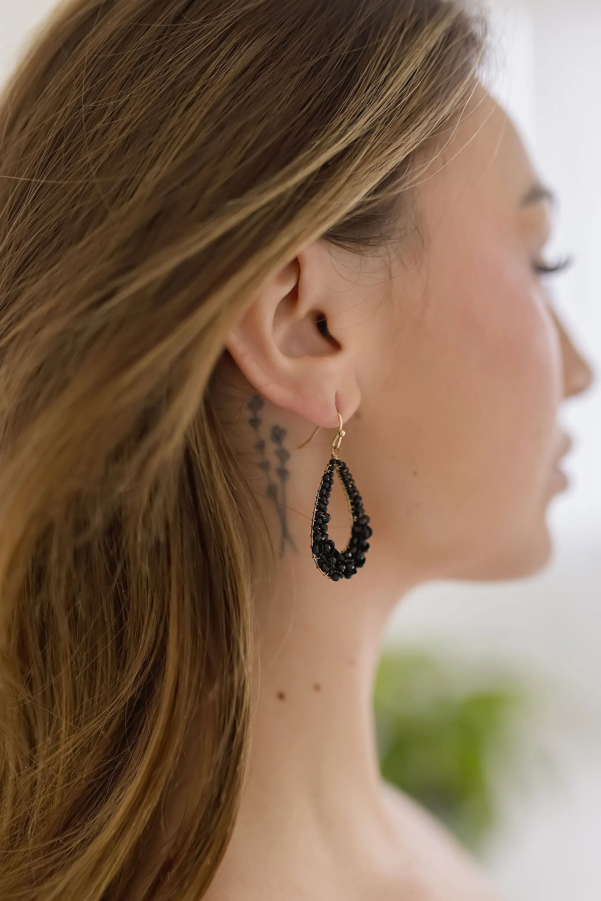 Kalissa Beaded Teardrop Earrings Black