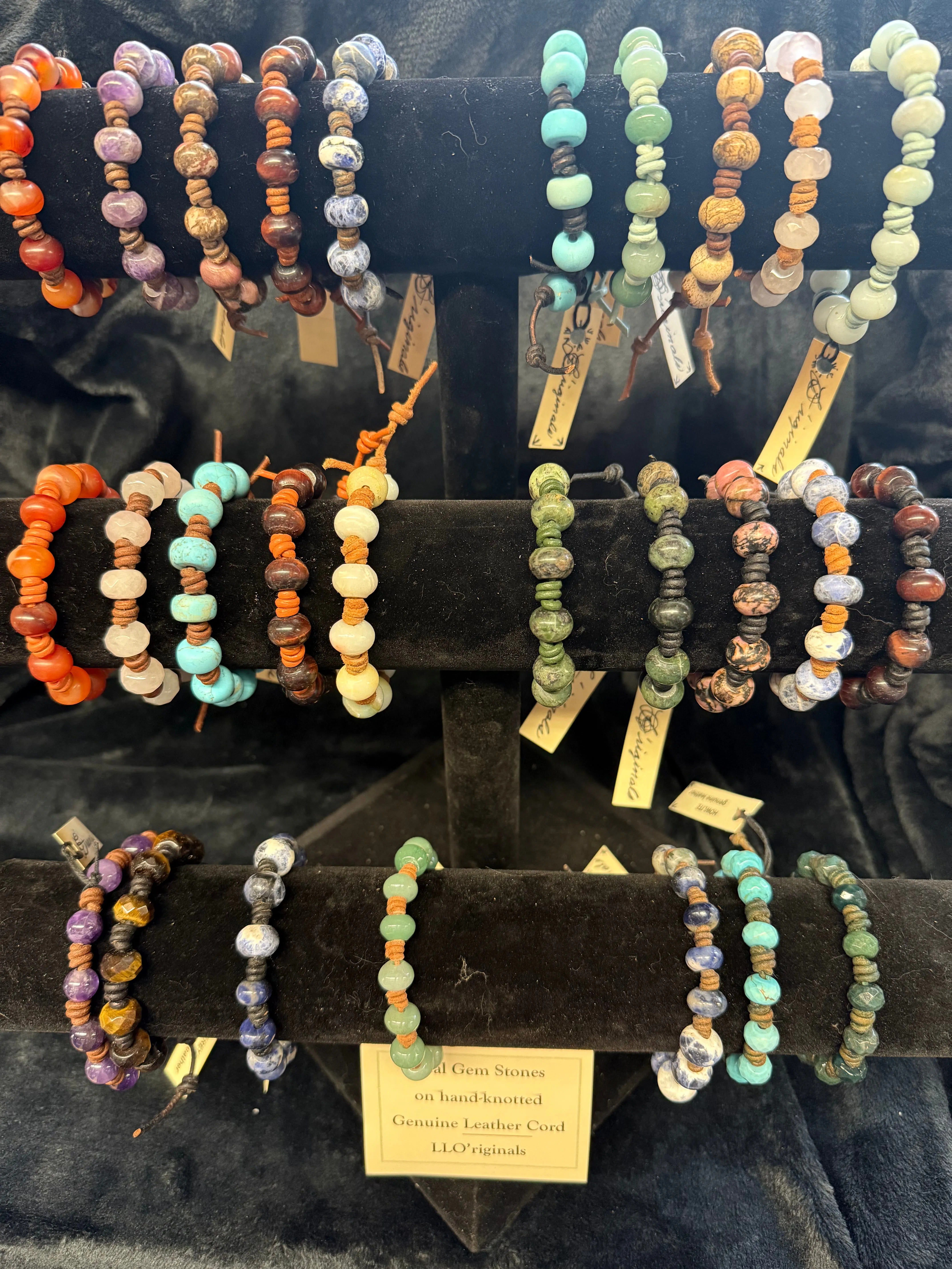 Knotted Leather & Gemstone Bracelets