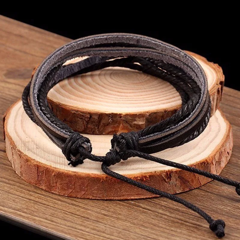 KYSZDL Hot sell 100% hand-woven Fashion Jewelry Wrap multilayer Leather Braided Rope Wristband men bracelets & bangles for women