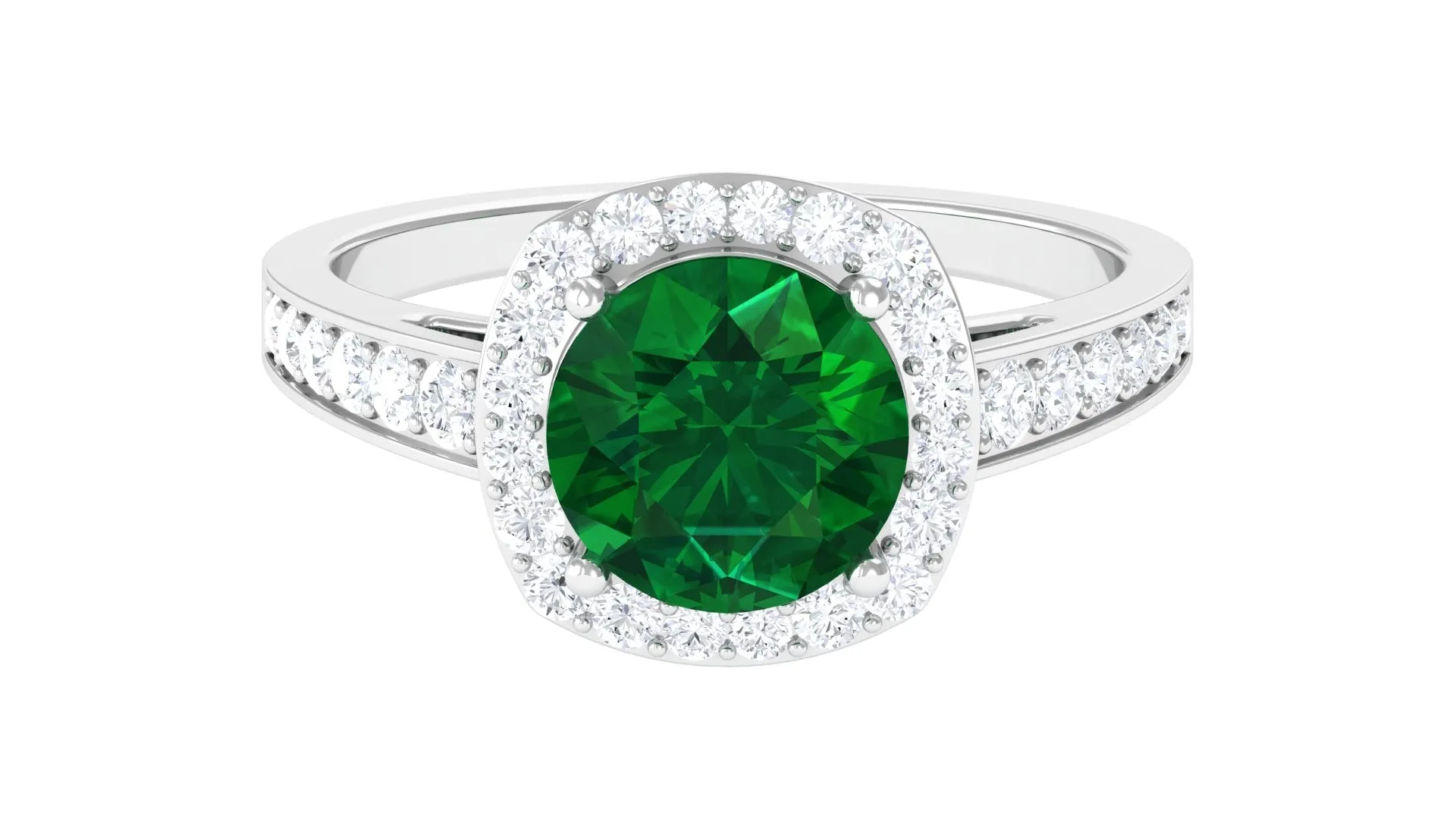 Lab Grown Emerald and Diamond Classic Halo Engagement Ring