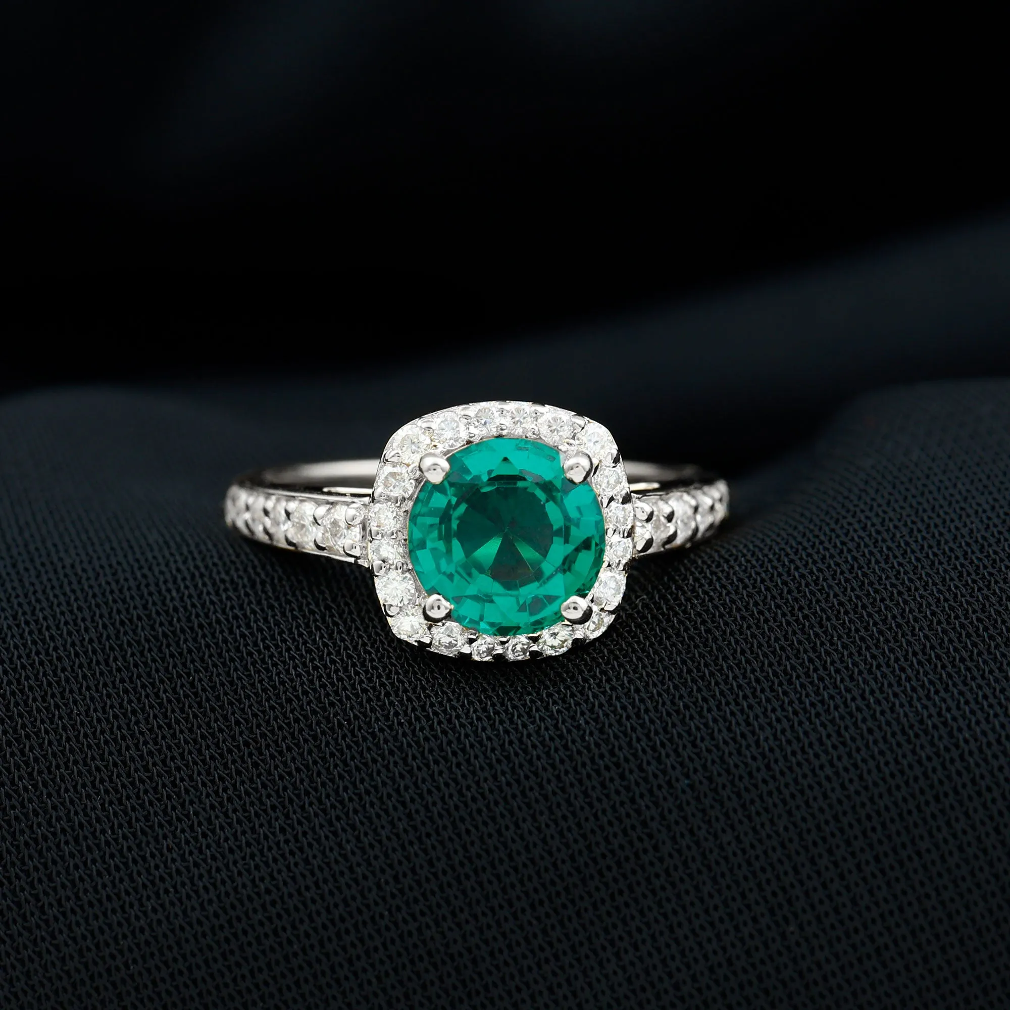 Lab Grown Emerald and Diamond Classic Halo Engagement Ring