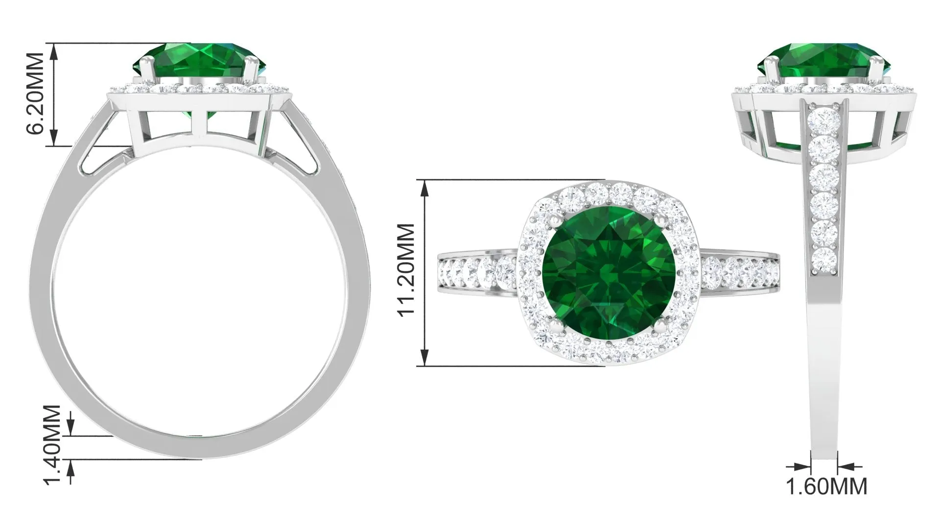 Lab Grown Emerald and Diamond Classic Halo Engagement Ring
