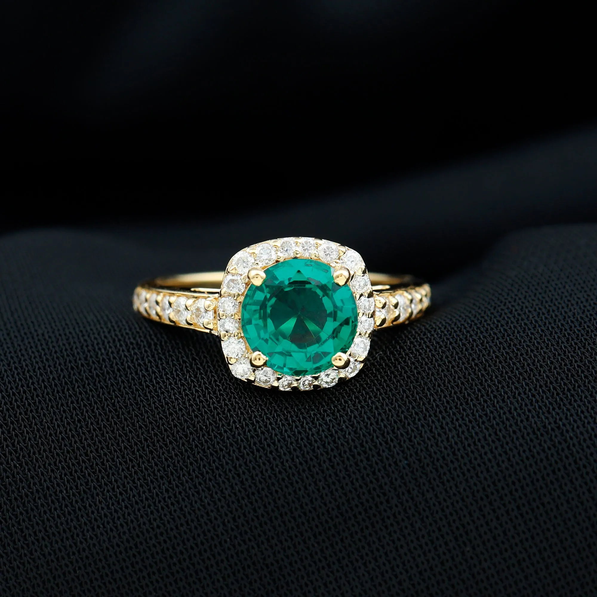 Lab Grown Emerald and Diamond Classic Halo Engagement Ring