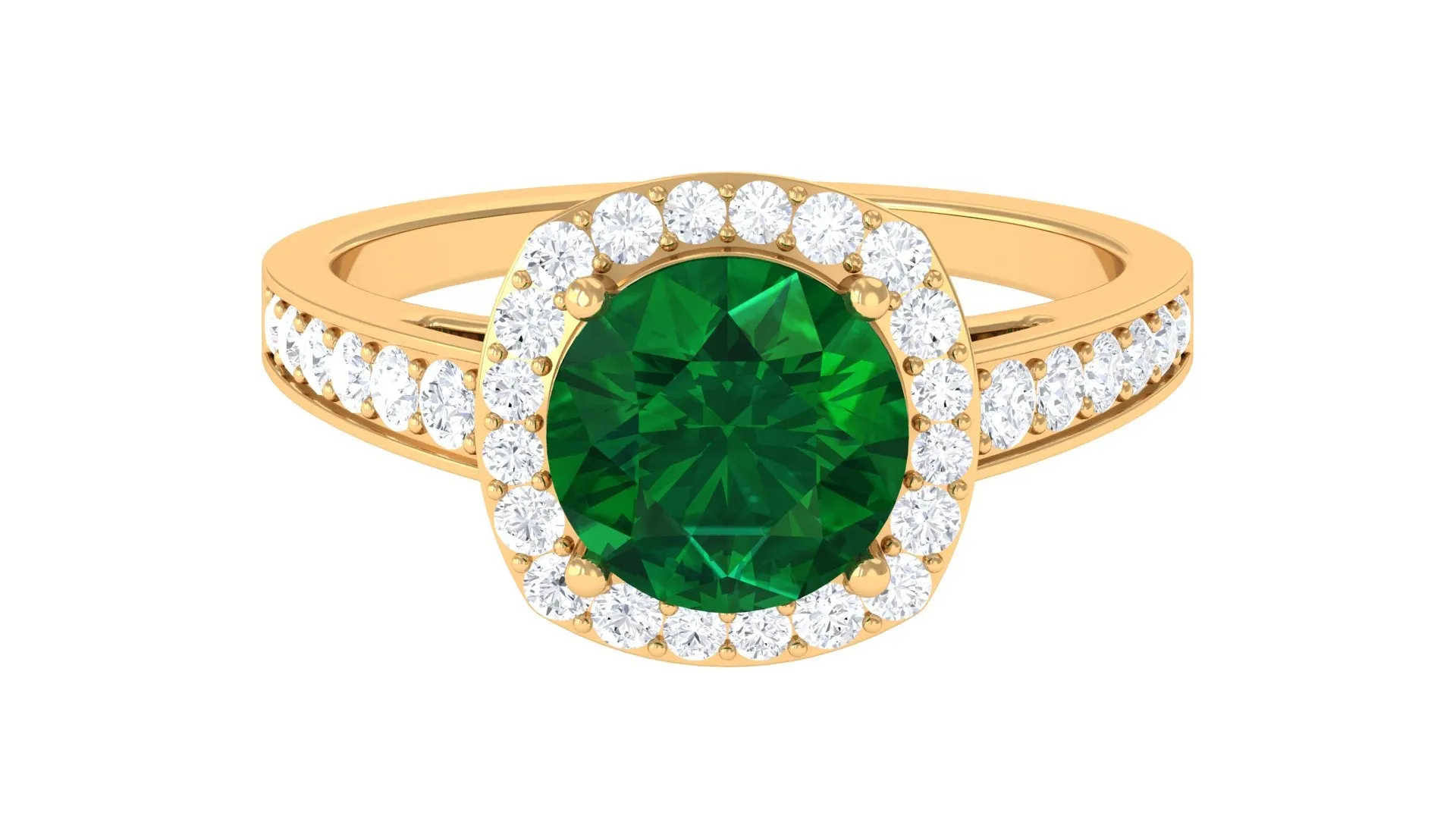 Lab Grown Emerald and Diamond Classic Halo Engagement Ring